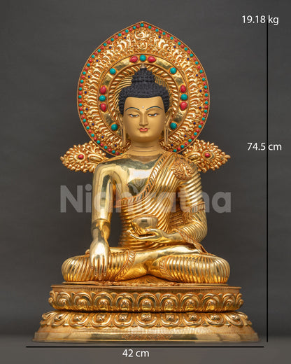Shakyamuni Buddha Statue Front View | 24K Gold Fire-Gilded Copper Sculpture