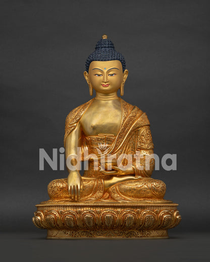 Shakyamuni Buddha Statue Front View 24K Gold Fire Gilded Handmade in Nepal
