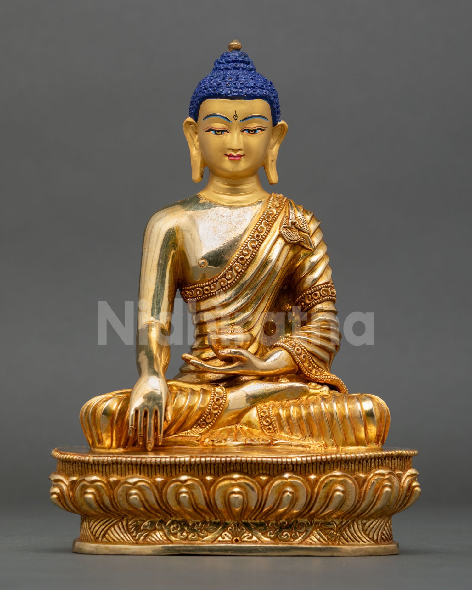 shakyamuni buddha statue front view copper gold gilded nepal sacred buddhist art