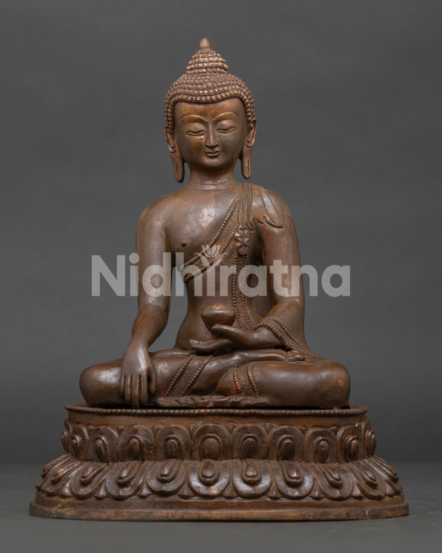 Shakyamuni Buddha statue front view handcrafted by Newari artisans from Nepal.