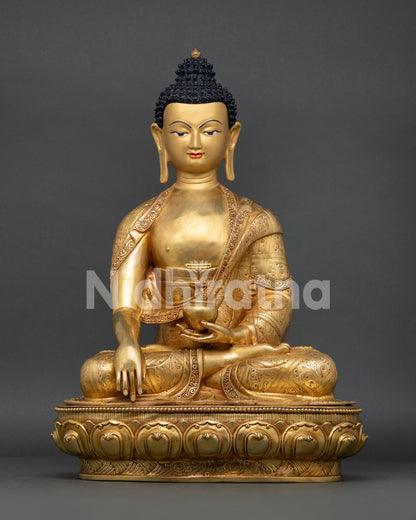 Shakyamuni Buddha statue front view handcrafted copper buddhist art from Nepal