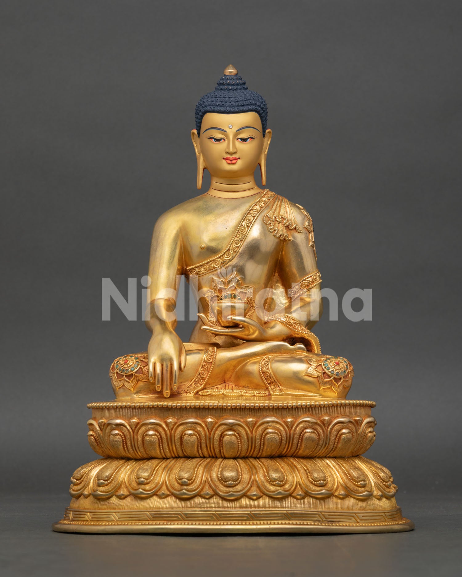 Shakyamuni Buddha Statue Front View Handcrafted Nepalese Buddhist Art