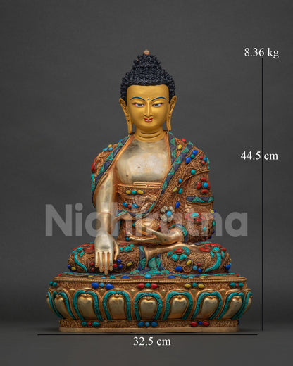 Shakyamuni Buddha Statue Front View - Handmade 24K Gold Nepal Sculpture