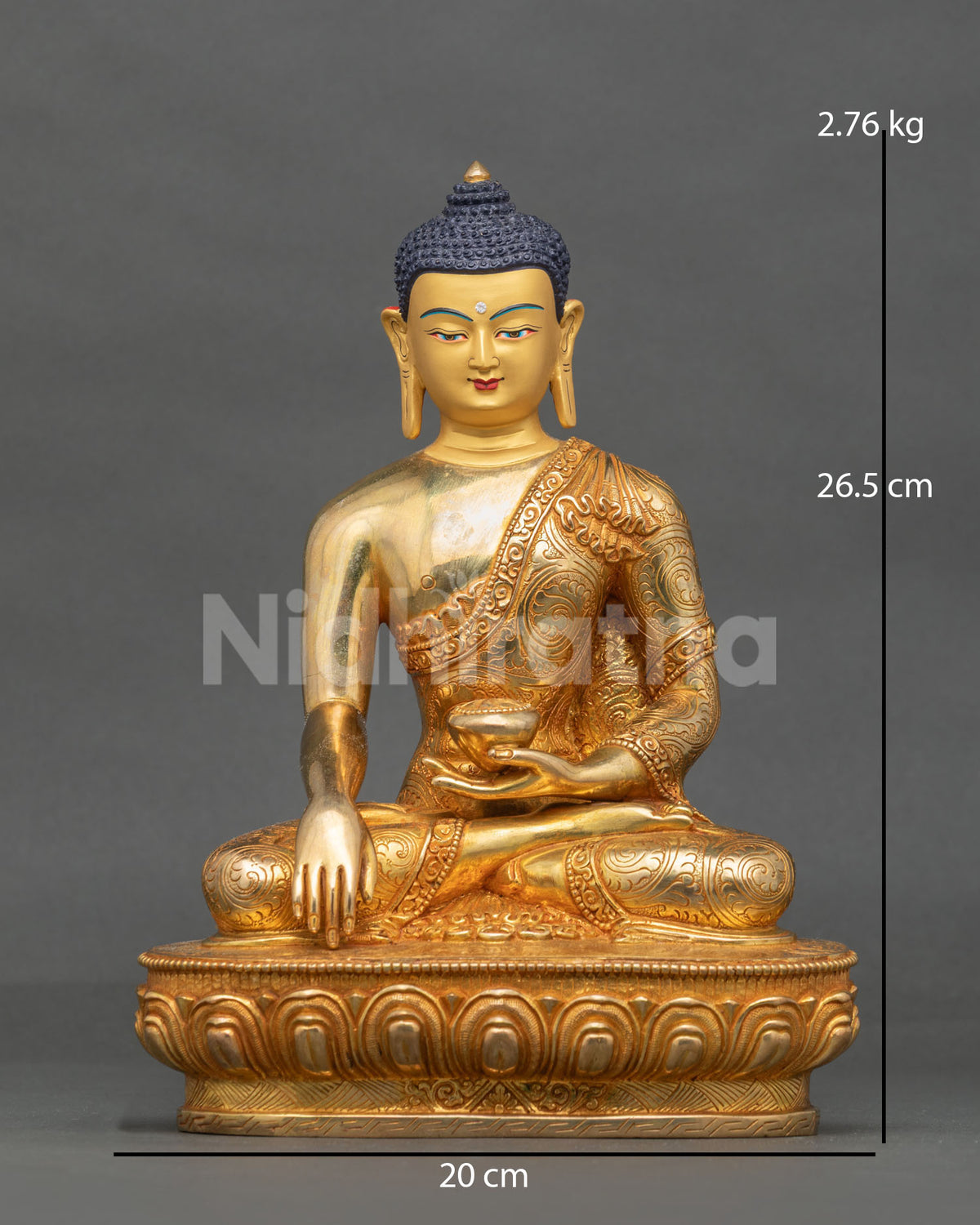 Shakyamuni Buddha Statue gold fire gilded copper 24k gold painted face.