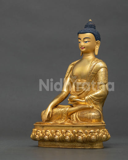 shakyamuni buddha statue gold fire gilded copper alloy left side view