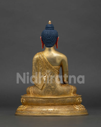 Shakyamuni Buddha statue hand carved double lotus pedestal.