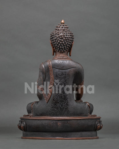 Shakyamuni Buddha statue with hand carved floral motif monk robe.