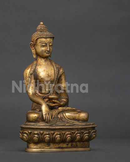 Shakyamuni Buddha Statue Hand Carved Monk Robe Begging Bowl Detail.