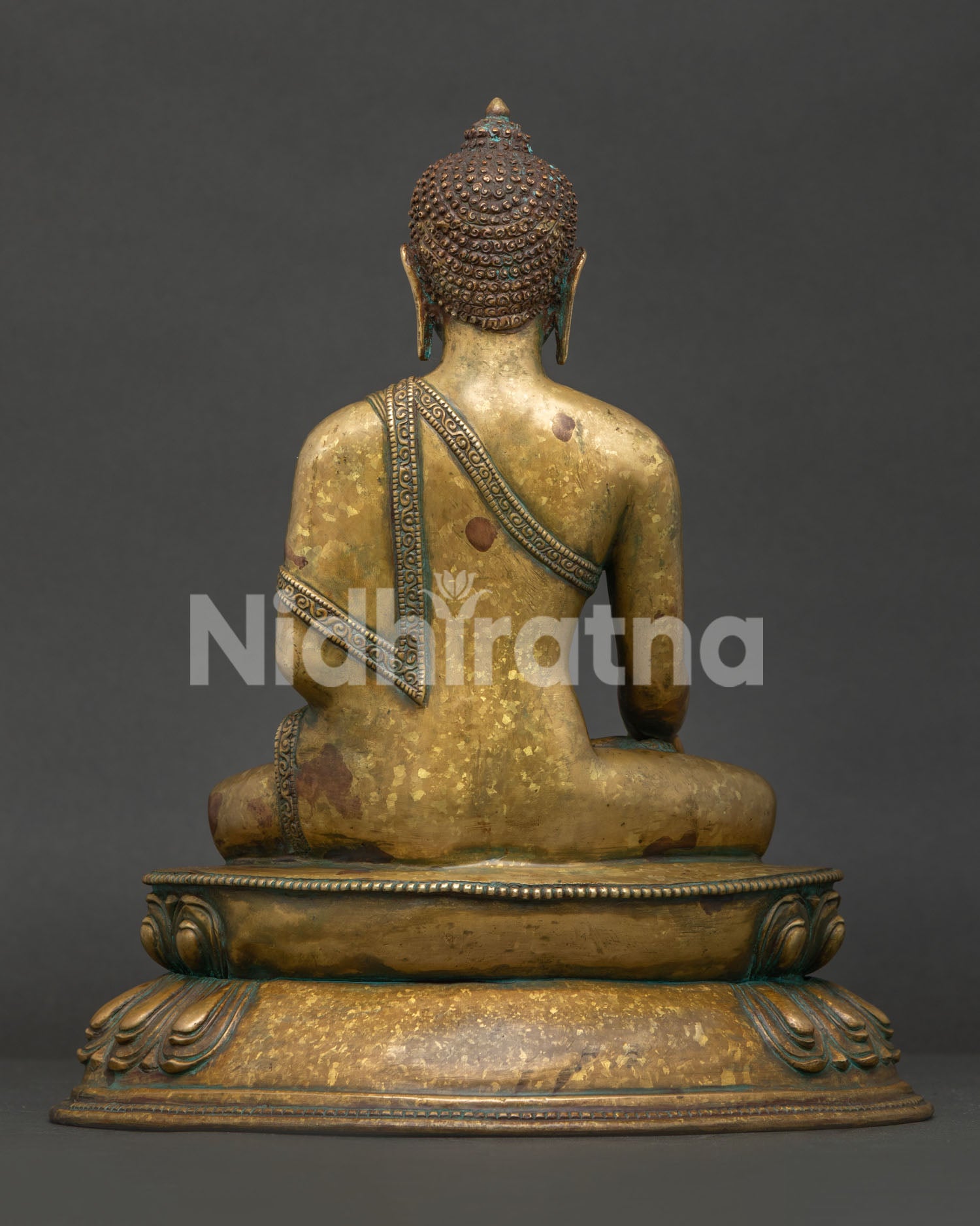 Shakyamuni Buddha Statue Handcarved Monk Robe Side View Antique Finish.