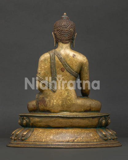 Shakyamuni Buddha Statue Handcarved Monk Robe Side View Antique Finish.