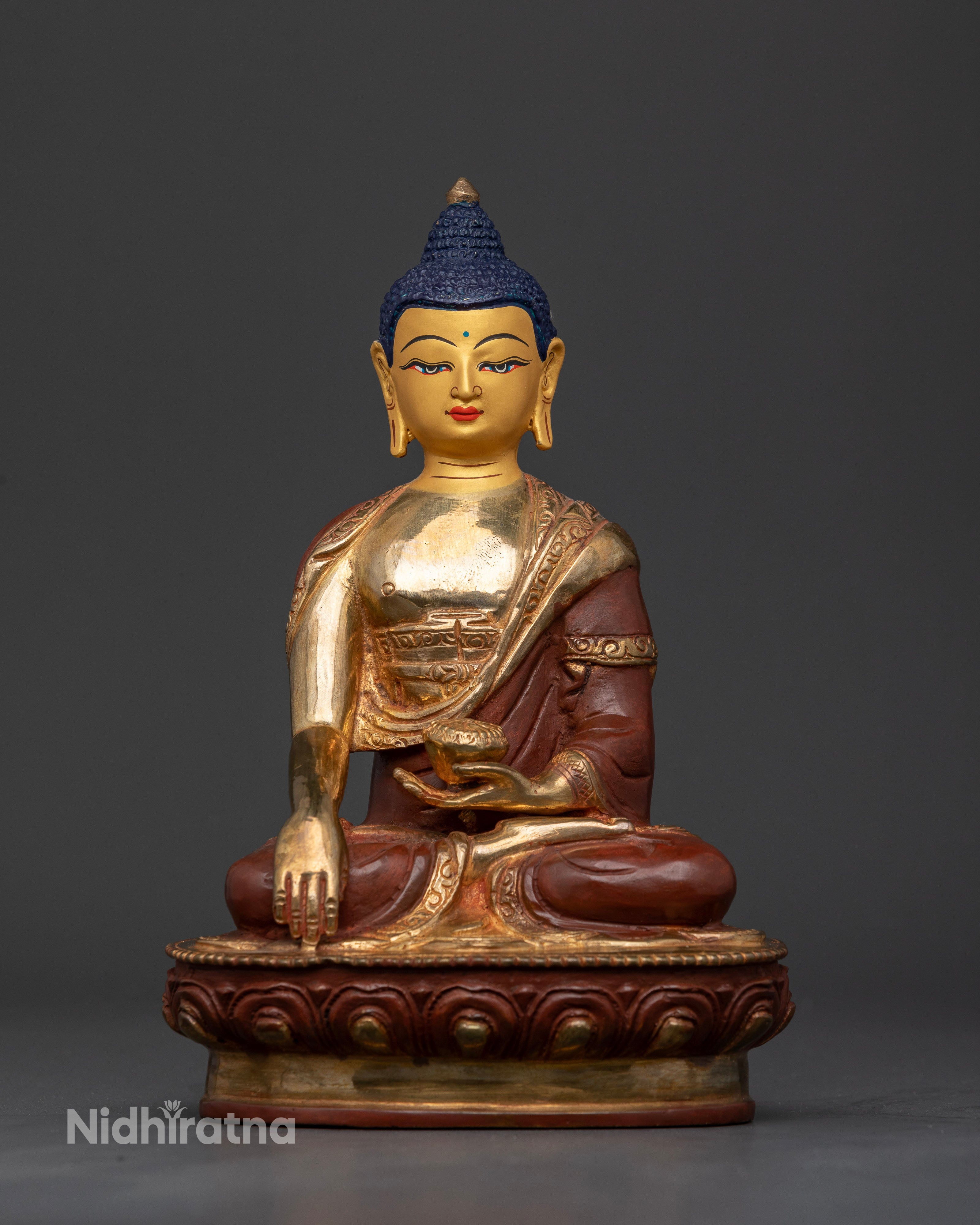 Shakyamuni buddha statue handcrafted by newari artisans in nepal.