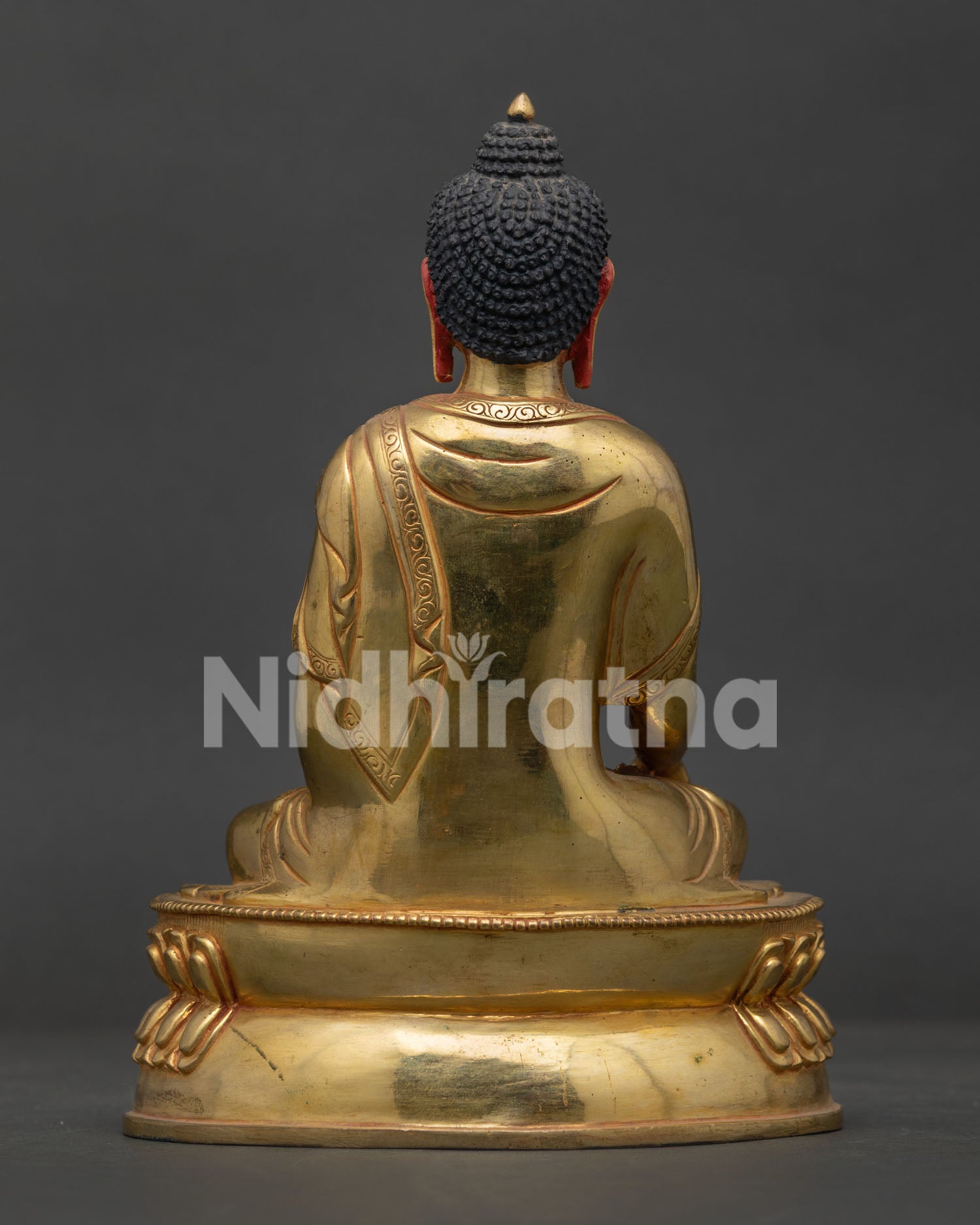 Shakyamuni Buddha statue handcrafted by Newari artisans in Patan Nepal with gold fire gilding.