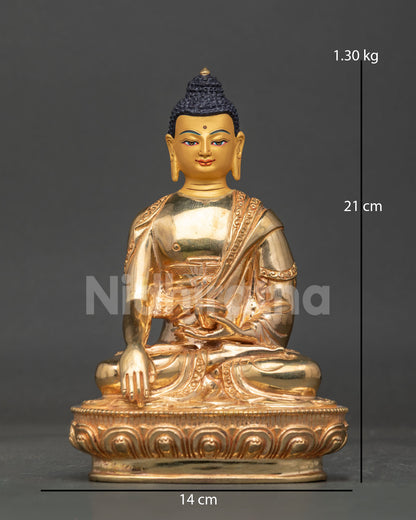 Shakyamuni buddha statue handcrafted by newari artists from patan nepal in gold fire gilded copper.