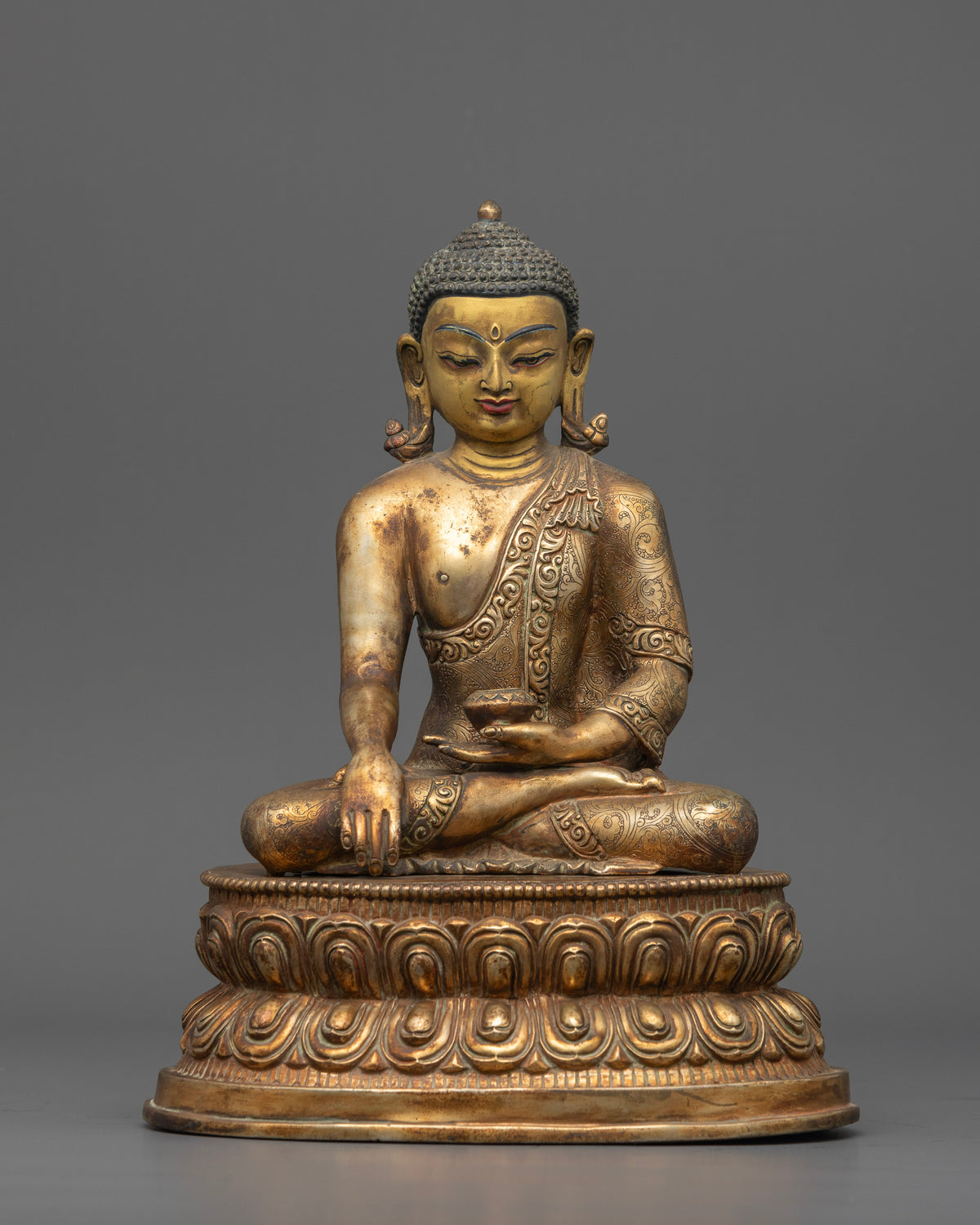 Shakyamuni Buddha statue handcrafted by skilled Newari artist from Patan Nepal.
