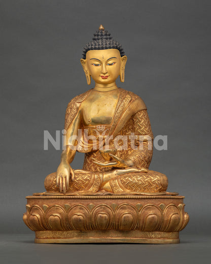 shakyamuni buddha statue handcrafted copper fire gilded nepal