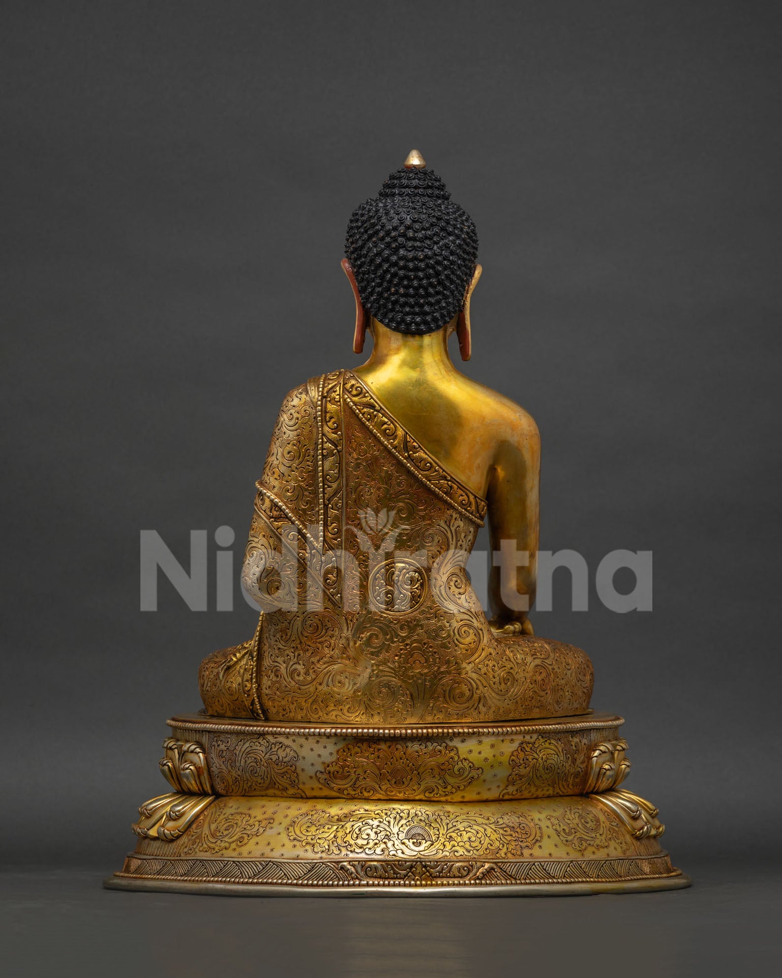 Shakyamuni Buddha Statue handcrafted copper sculpture detailed back view