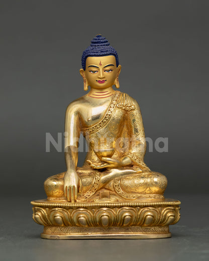 Shakyamuni Buddha statue handcrafted copper sculpture with 24k gold gilding and gold painted face