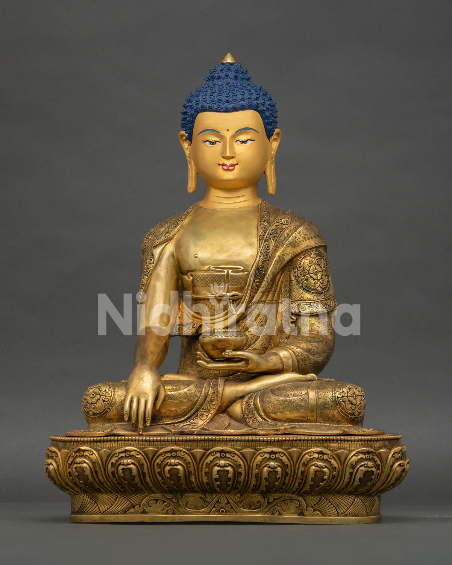 Shakyamuni Buddha Statue Handcrafted in Nepal Gold Fire Gilded Copper