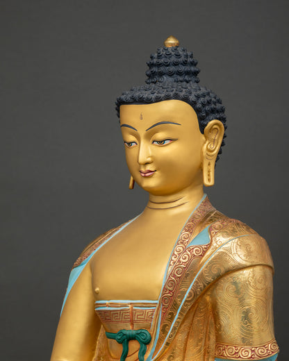 Shakyamuni Buddha statue handcrafted in Nepal with gold gilding and gold dust detailing