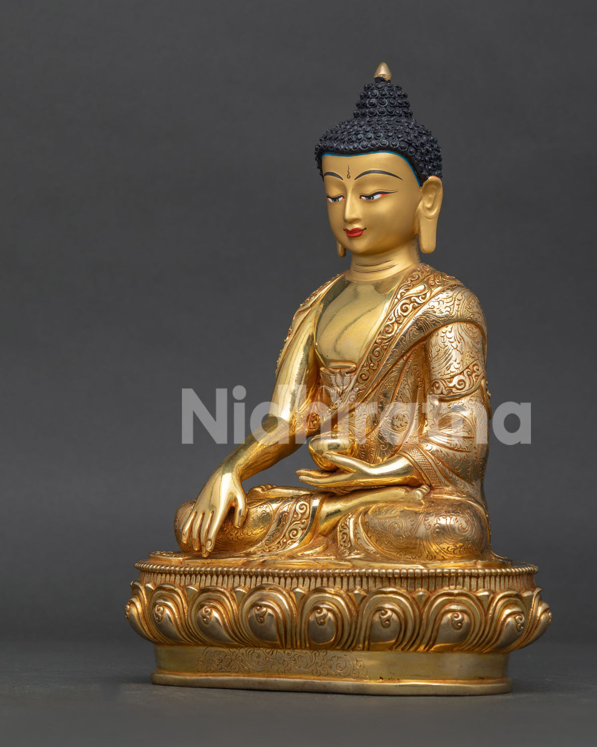 Shakyamuni Buddha statue handcrafted Nepal left side view