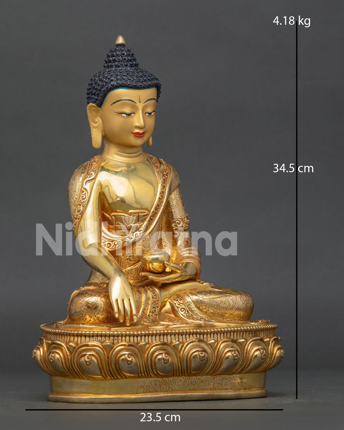 Shakyamuni Buddha statue handcrafted Nepal right side view