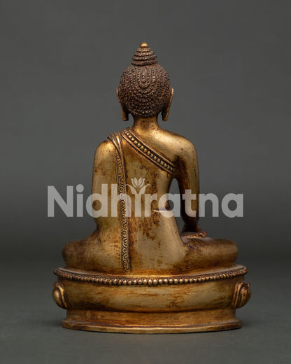 Shakyamuni Buddha statue handmade by Newari artisans from Patan Nepal with 24K gold gilding.