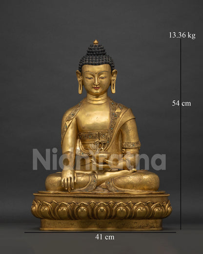 Shakyamuni Buddha Statue in Bhumisparsha Mudra, gold fire-gilded copper, Nepal