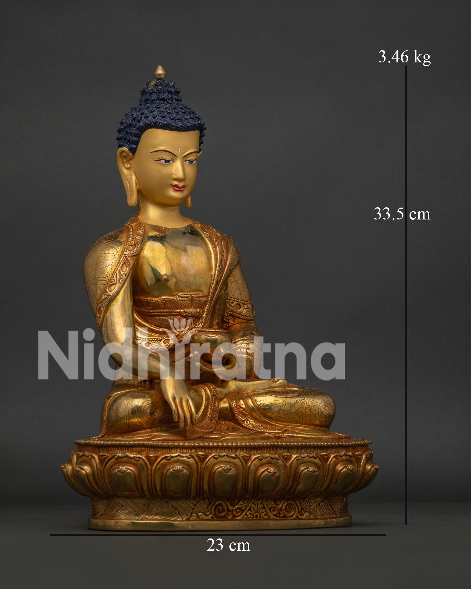 Shakyamuni Buddha statue in Earth Touching Mudra holding a sacred begging bowl