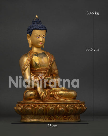 Shakyamuni Buddha statue in Earth Touching Mudra holding a sacred begging bowl