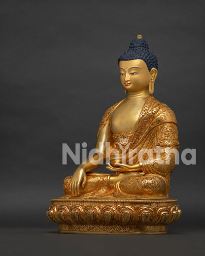 Shakyamuni Buddha Statue Left Side View 24K Gold Fire Gilded Sculpture