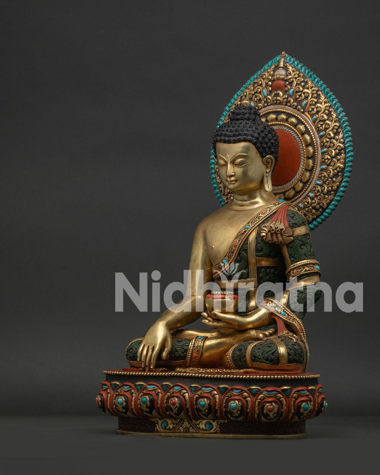 Shakyamuni Buddha Statue Left Side View 24K Gold Gilded Copper Buddha Art