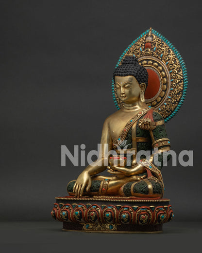 Shakyamuni Buddha Statue Left Side View 24K Gold Gilded Copper Buddha Art