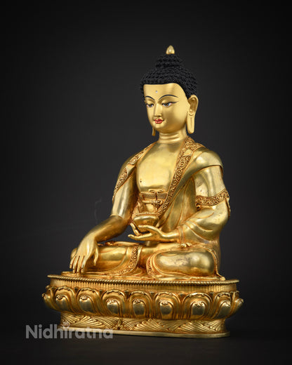 Shakyamuni Buddha statue left side view, handcrafted copper, Nepal