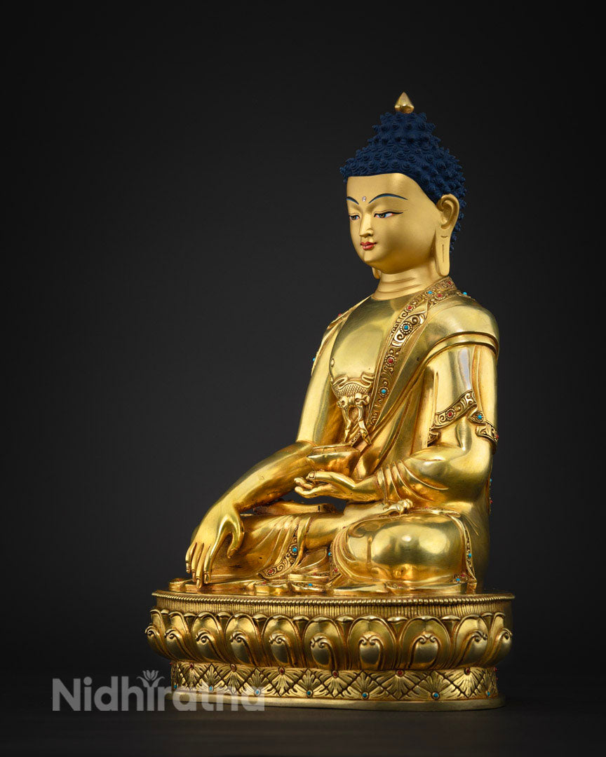Shakyamuni Buddha statue left side view - handcrafted copper statue, Nepal