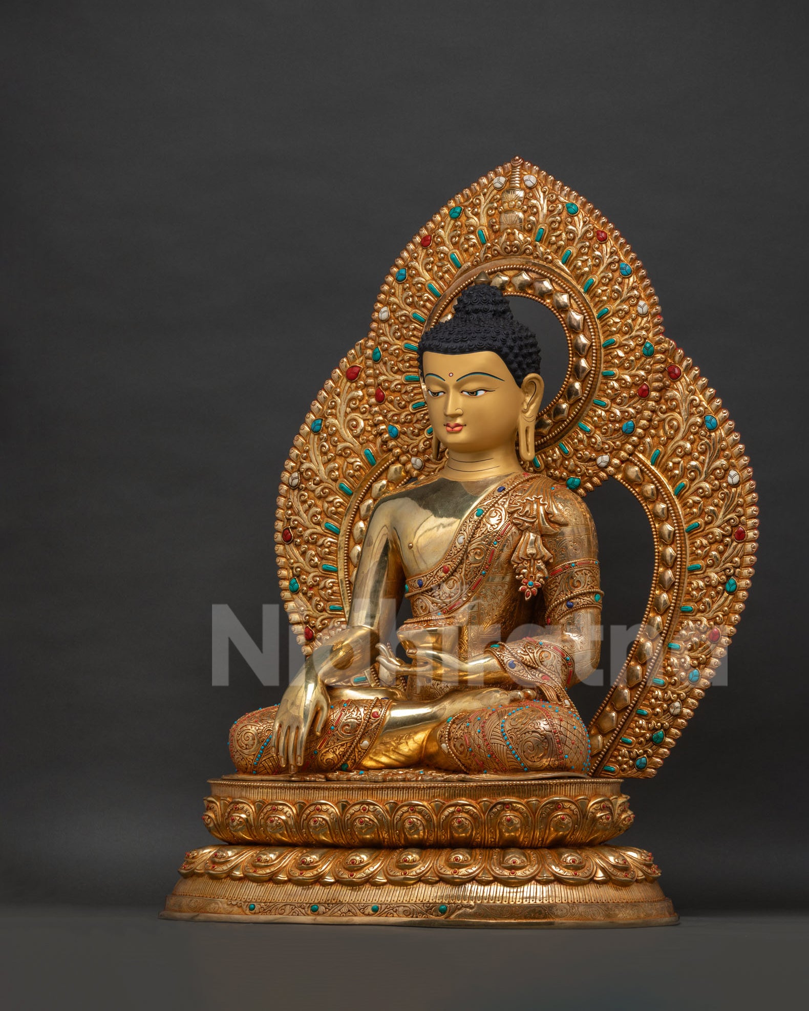 Shakyamuni Buddha statue left side view, handcrafted Nepal Buddhist sculpture