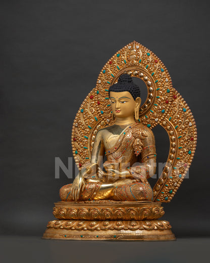 Shakyamuni Buddha statue left side view, handcrafted Nepal Buddhist sculpture