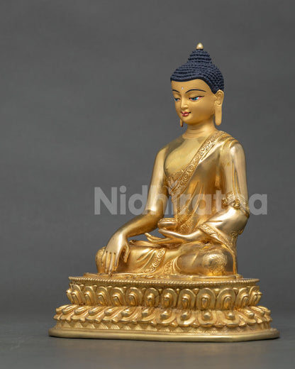 Shakyamuni Buddha Statue left side view, handmade copper gold gilded sculpture