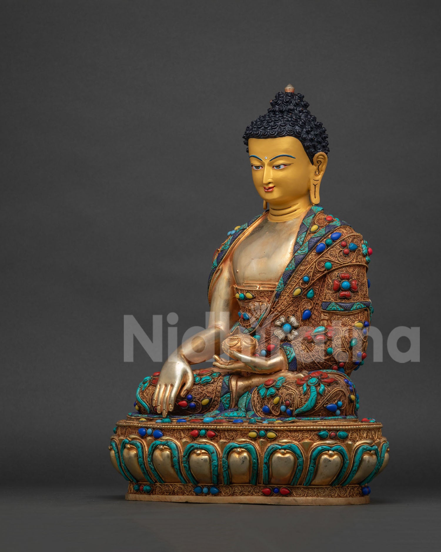 Shakyamuni Buddha Statue Left Side View - Handmade Nepali Sculpture