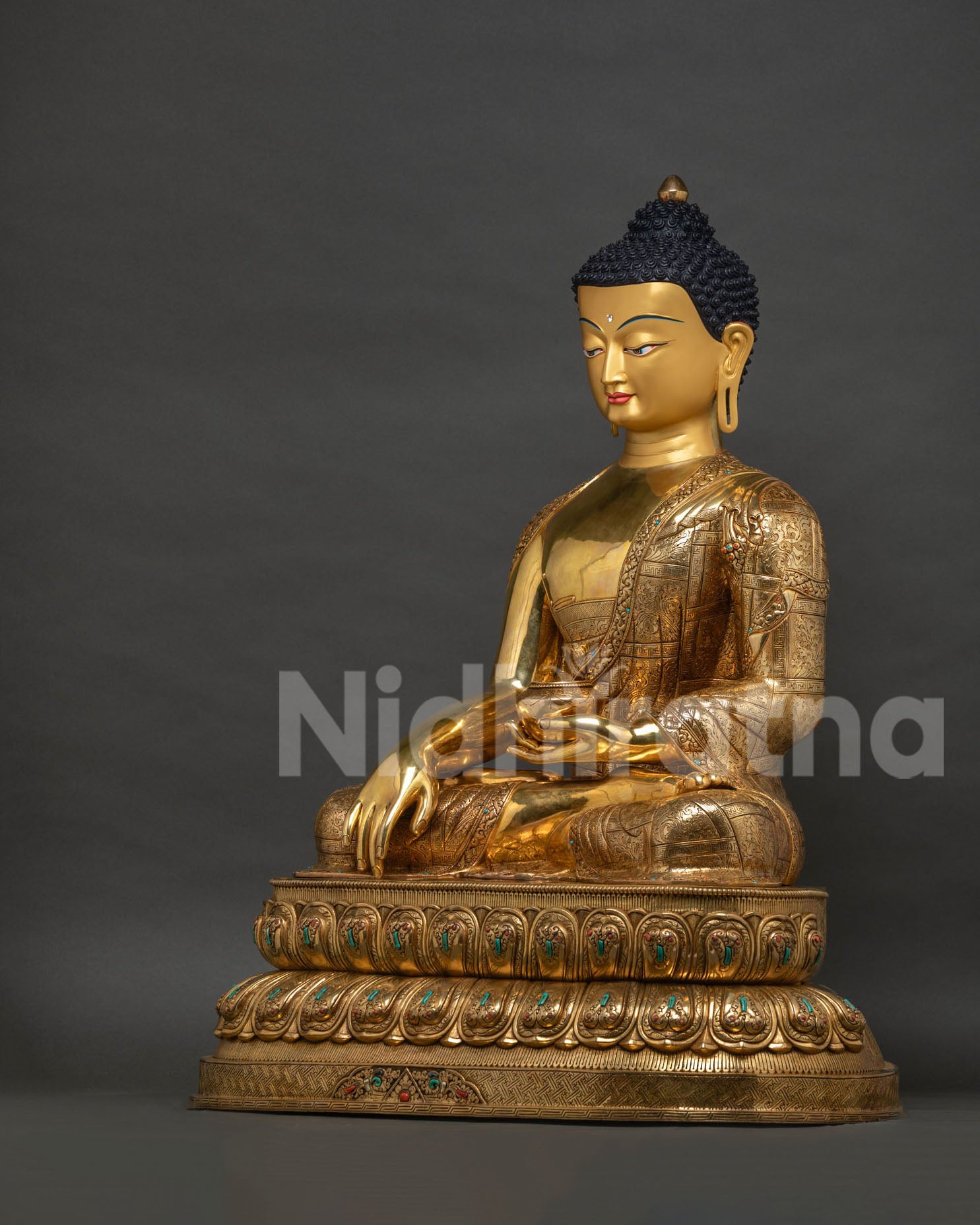 Shakyamuni Buddha Statue Left Side View Patra Bowl Copper Alloy Sculpture