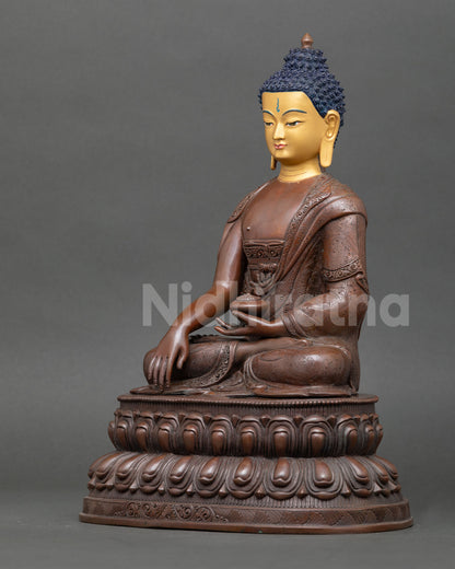 Shakyamuni Buddha Statue Left Side View Traditional Nepal Copper Sculpture Meditation Statue