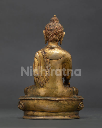 Shakyamuni Buddha Statue Newari Handcrafted Copper Back View.