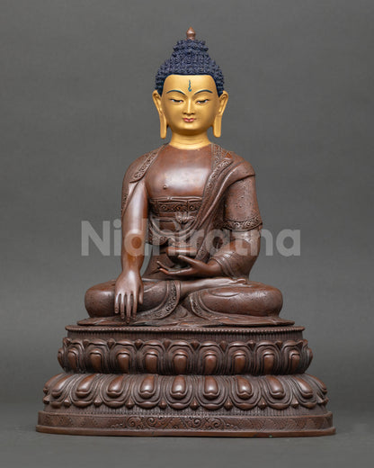 Shakyamuni Buddha Statue Oxidized Copper Front View Handmade Nepal Buddhist Sculpture