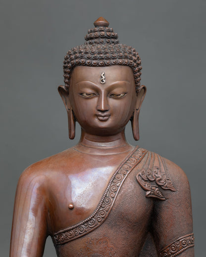 Shakyamuni Buddha statue in oxidized copper sculpture from Nepal