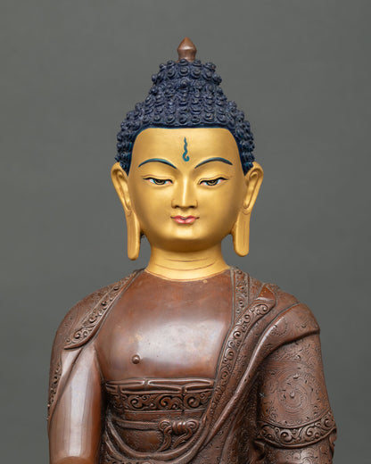 Shakyamuni Buddha Statue Regular Close Up Oxidized Copper Intricate Details Newari Craftsmanship
