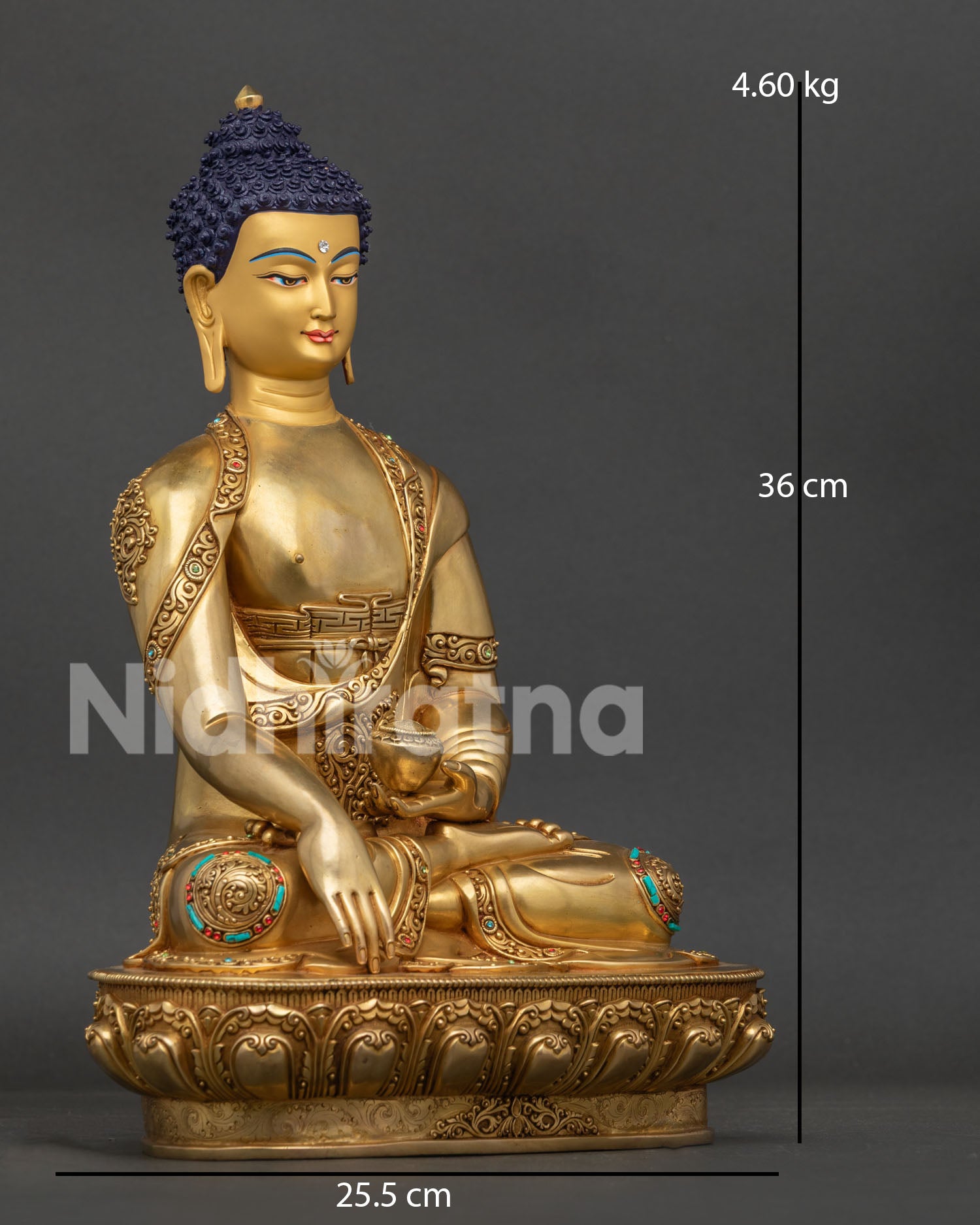 Shakyamuni Buddha Statue regular close up showing lotus pedestal and robe details
