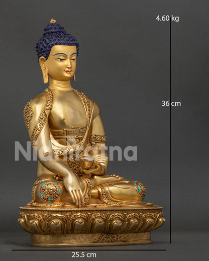 Shakyamuni Buddha Statue regular close up showing lotus pedestal and robe details