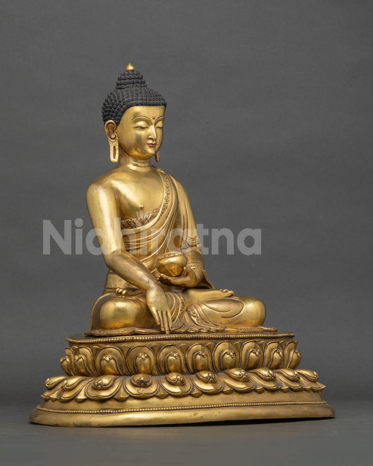 Shakyamuni Buddha Statue right profile, solid copper lost-wax casting