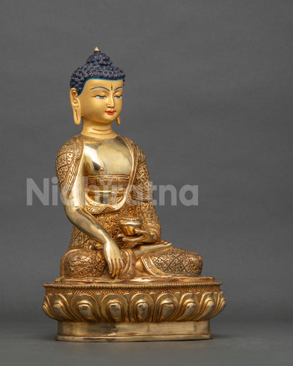 Shakyamuni Buddha statue right side view Bhumisparsha mudra.