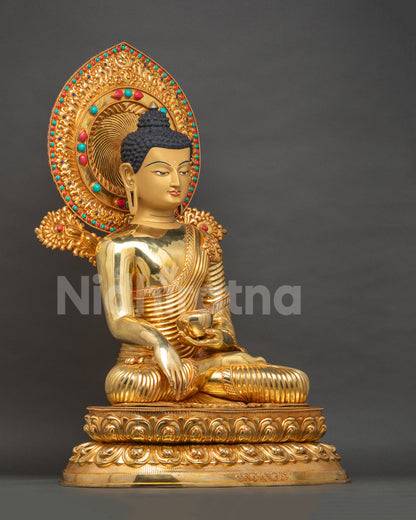 Shakyamuni Buddha Statue Right Side View | Gold-Gilded Copper