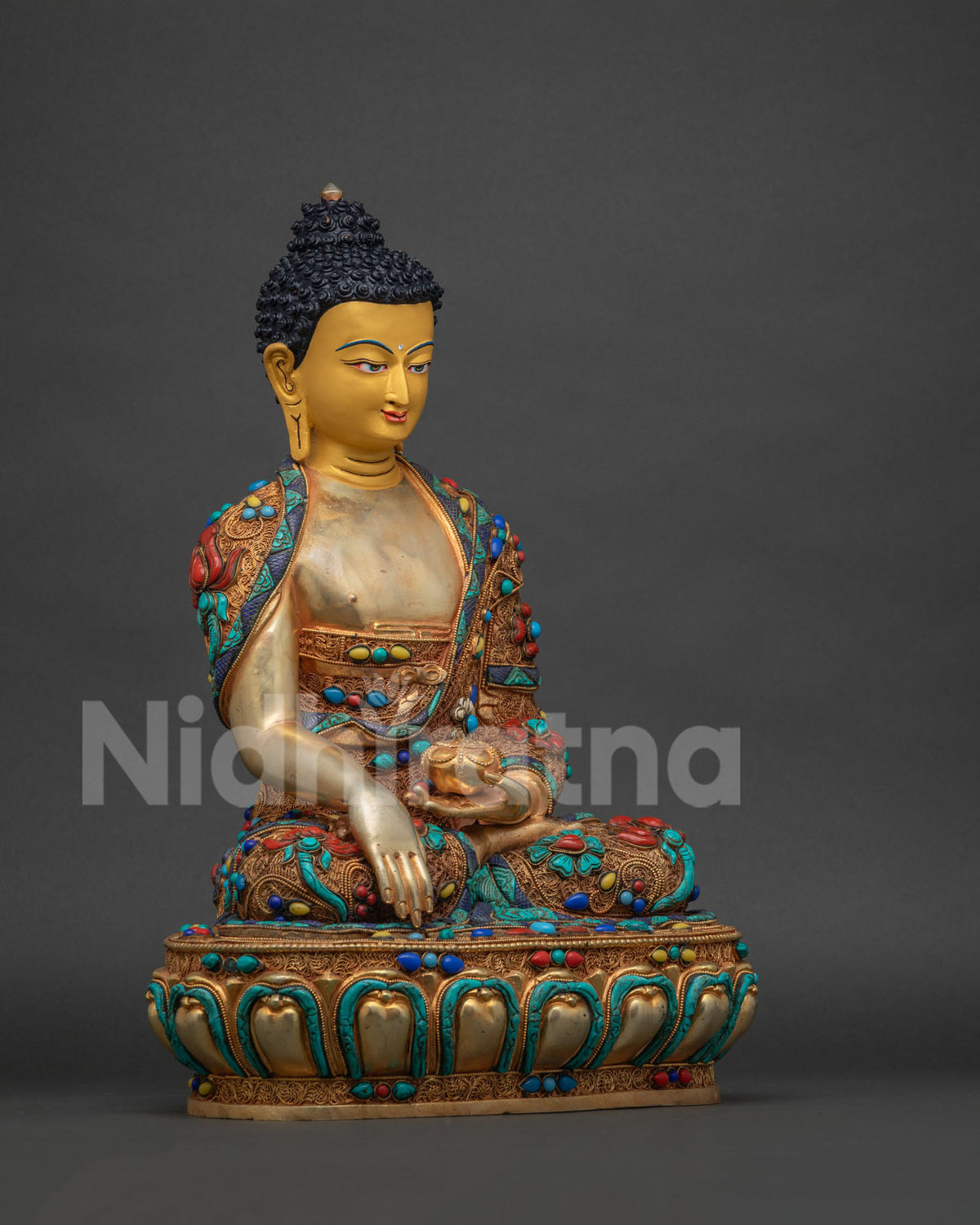 Shakyamuni Buddha Statue Right Side View - Gold Gilded Sculpture